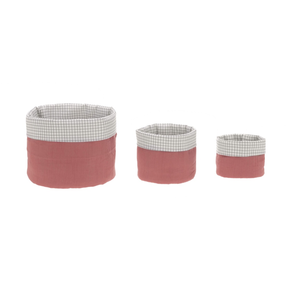 [1541007611] lot de 3 paniers de rangement mousseline bois rose