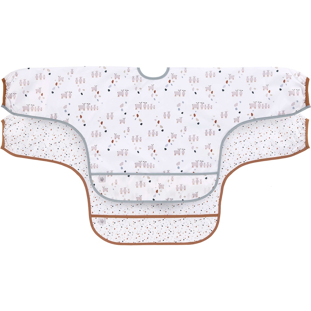 [1311021841] Lot de 2 bavoirs manche longue avec poche mouton bleu