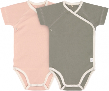 [1531024992-68] lot de 2 body manche courte rose poudré/olive 62/68